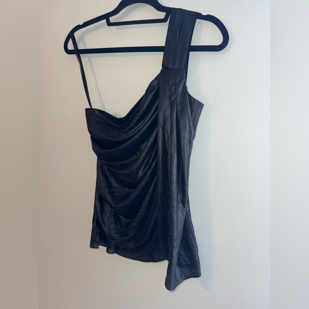 BCBGMaxAzria x Revolve Asymmetrical Draped One-Shoulder Top – Black – Size 0 - Picture 8 of 16